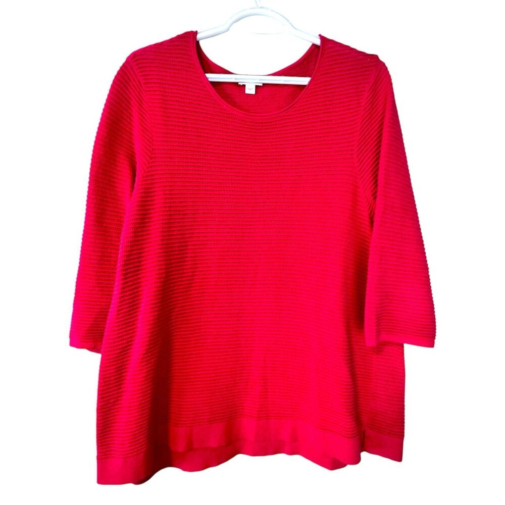 J. Jill‎ 3/4 Sleeve Red Ribbed Knit Crewneck Sweater Size Large
